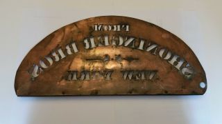 Shoninger Bros.  NY Jos.  J.  Sayre & Son Vintage Copper Crescent Shaped Stencil Sign 3