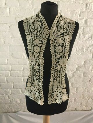 Antique 19th Century Large Duchesse Lace Collar And Dress Front