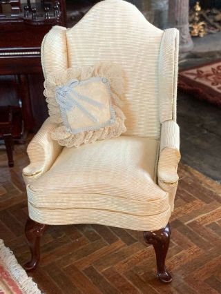 Miniature Dollhouse Vintage Early Fantastic Merchandise Wing Back Chair Moire