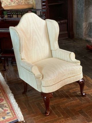 Miniature Dollhouse Vintage EARLY Fantastic Merchandise Wing Back Chair Moire 2