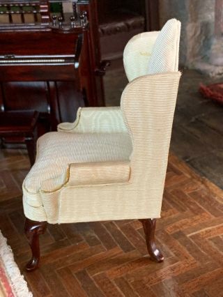Miniature Dollhouse Vintage EARLY Fantastic Merchandise Wing Back Chair Moire 4