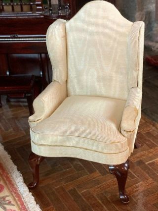 Miniature Dollhouse Vintage EARLY Fantastic Merchandise Wing Back Chair Moire 5