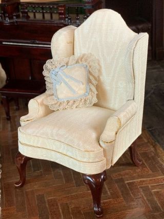 Miniature Dollhouse Vintage EARLY Fantastic Merchandise Wing Back Chair Moire 6