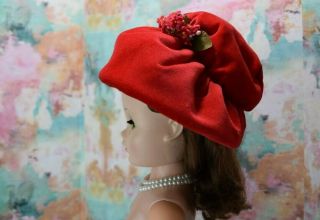 Vintage Madame Alexander 21 " Cissy Size Red & Gorgeous Hat W/ Flowers