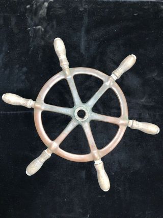Antique Bronze Nautical Ships Wheel Six Spoke With Wood Handles 15 - 3/4 "