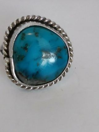 Handmade Antique Ring - Sterling Silver And Turquoise - Ring Size 7