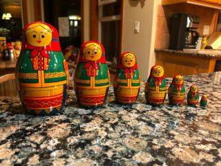Vintage Maidens Russia/ussr Nesting Dolls Complete Set Of 7