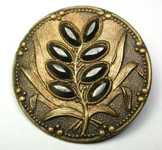 Bb Antique Stamped Brass Button Fern Plant W Leaf Shaped Cut Steels 1 " 1890s