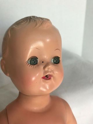 Vintage Baby Doll 13 " Hard Plastic Face Vinyl Body Brand Unmarked Stamped 14