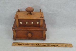 Sewing Box Carved Bone Thread Holes Drawer Wood Shaker Community Antique