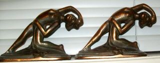 Antique Art Deco Modernist Nude Women Bronzed Cast Iron Bookends Frankart Era