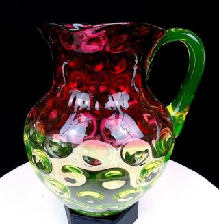 Hobbs Brockunier Antique Glass Vaseline Rubina Verde 8 1/2 " Pitcher 1895 - 1910