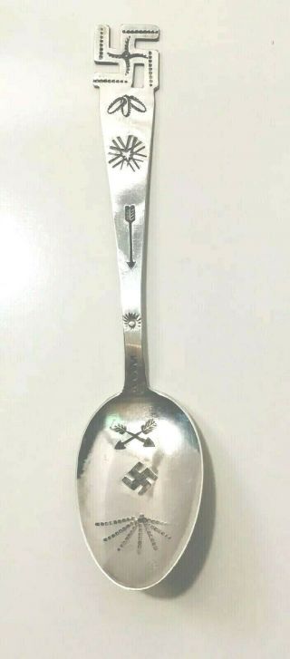 Antique Navajo Native American Swastika Sterling Silver Souvenir Spoon