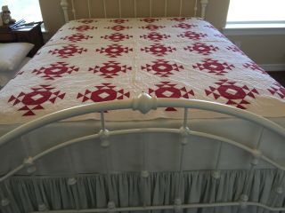 Antique Red And White Quilt In The Crown Of Thorns Pattern,  C1930 