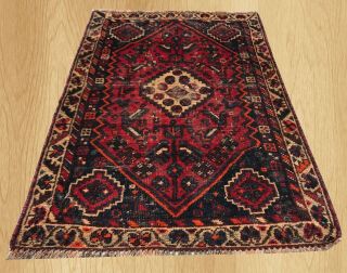 Hand Knotted Vintage Traditional Persian Sheraz Pictorial Wool Area Rug 4 X 3