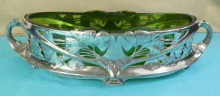 Large German Art Nouveau Silver Plate Jardiniere Centrepiece Leaf Stem Wmf C1905