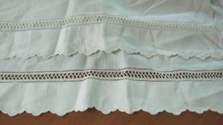 Antique Early 1900s Needlework Trim White Linen Bed Sheet