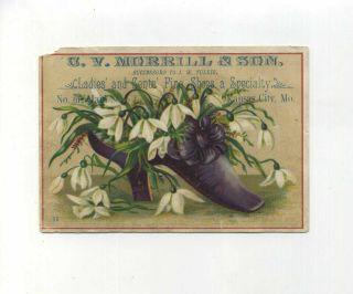 Antique Victorian Trade Card Morrill & Sons Shoes Boots Kansas City Mo Vintage