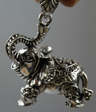 Folk China Collectable Handwork Miao Silver Carve Beauty Elephant Lucky Pendant