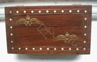 Old Antique Brass Inlaid Rfc Royal Flying Corps Air Force Jewellery Trinket Box