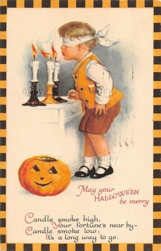 Antique May Your Halloween Be Merry Jack - O - Lantern Postcard 1924 Posted Candles