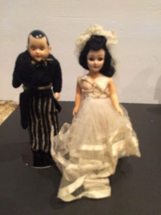 Bride And Groom Doll Set - Vintage - Antique - Runner Band Necks Cake Toppers