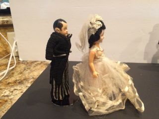 Bride and Groom Doll Set - Vintage - Antique - Runner Band Necks Cake Toppers 2