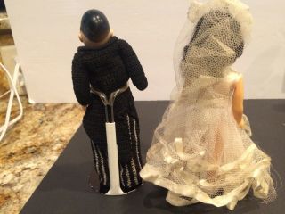 Bride and Groom Doll Set - Vintage - Antique - Runner Band Necks Cake Toppers 3