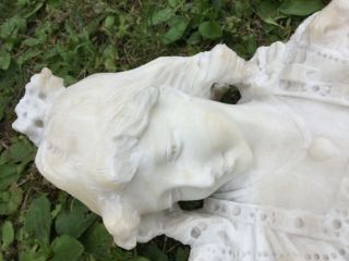 Miniature 19thC Antique VICTORIAN Carved MARBLE LADY BUST Old PARLOR SCULPTURE 6
