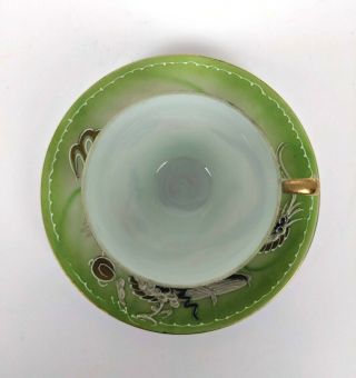Vtg Victora China Hand painted Dragon Mini Tea Cup and Saucer Set Green Gold 2