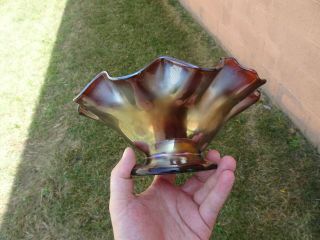 Antique Fenton Carnival Glass Double Stem Rose Amethyst Pedestal Ruffled Bowl 2