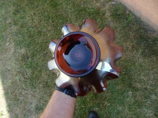 Antique Fenton Carnival Glass Double Stem Rose Amethyst Pedestal Ruffled Bowl 3