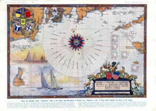 1930 Map Chart Newport To Marthas Vineyard Americas Cup Yacht Race Usa