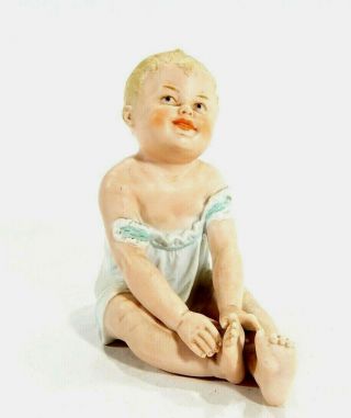 Vintage German Gebruder Heubach Porcelain Bisque Piano Baby Figurine