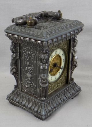 ANTIQUE SMALL ANSONIA CARRIAGE CLOCK WITH VERY ORNATE CASE - 3