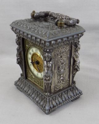 ANTIQUE SMALL ANSONIA CARRIAGE CLOCK WITH VERY ORNATE CASE - 4