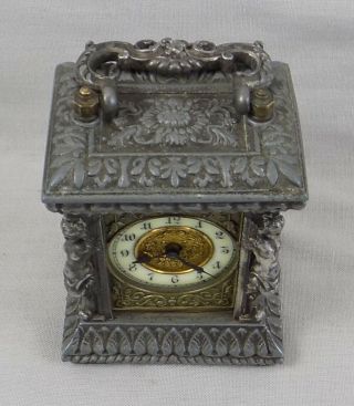 ANTIQUE SMALL ANSONIA CARRIAGE CLOCK WITH VERY ORNATE CASE - 5