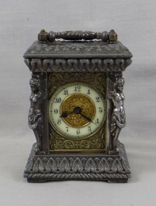 ANTIQUE SMALL ANSONIA CARRIAGE CLOCK WITH VERY ORNATE CASE - 6