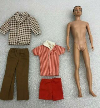 Vintage Barbie Ken Doll Frocked Hair Black W/ Shorts Pants & 2 Shirts 1950s 60s