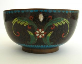 Antique 4.  5 " Chinese Cloisonne Bowl Enamel On Bronze / Brass Floral Design Blue
