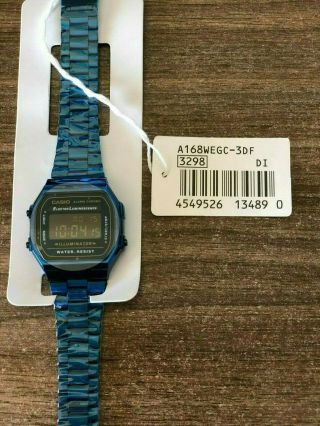 Vintage Digital Casio Stainless Steel Watch A168wegc - 3df Unisex Illuminator Blue