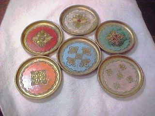 Set Of 6 Wooden Florentine Coasters Hand Painted Tole Made In Italy