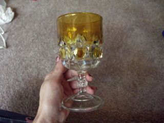 Water Goblet Glass,  Antique Eapg 1890 Bryce Bros Us Yellow " Block " Stain Amber