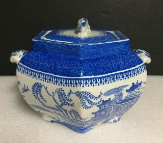 Antique Copeland Spode " Mandarin " Willow Blue & White Hexagon Sugar Bowl/lid Euc