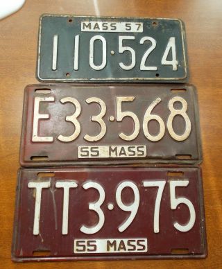 1955 & 1957 Mass Massachusetts Antique Auto License Plate Group Of 5 Plates,  80s