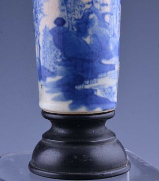 FINE 19THC CHINESE BLUE WHITE CRACKLE GLAZE SNUFF BOTTLE w STAND YONGZHENG MARKS 6