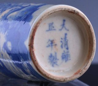 FINE 19THC CHINESE BLUE WHITE CRACKLE GLAZE SNUFF BOTTLE w STAND YONGZHENG MARKS 9