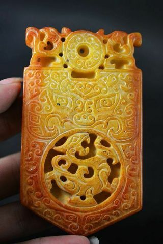Delicate Chinese Old Jade Carved Dragon Lucky Pendant J32