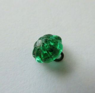 Delicate Antique Vtg Diminutive Emerald Green Glass Button W/ Swirl Back (i)