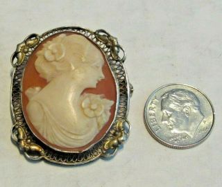 Antique Cameo Brooch Lady With Flowers In Hair C 1910